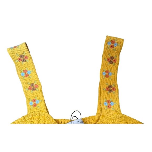 NWT ZARA Small Yellow Knit Crop Top W/ Floral Strap Dainty Detail Cotton - Picture 6 of 13